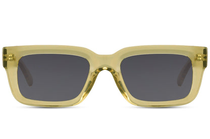 Eco rectangle sunglasses with yellow frame and grey lenses by Sunglass Station, stylish unisex eyewear with a lightweight sustainable design