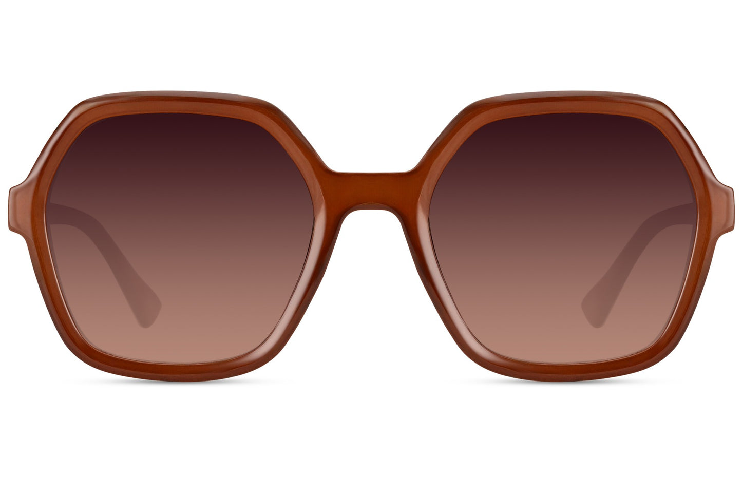Eco geometric oversized sunglasses with warm brown gradient lenses, trendy angular sunglasses for women inspired by modern fashion and summer styling