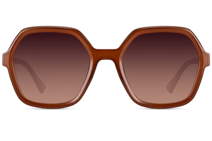 Eco oversized geometric sunglasses with brown frame and gradient lenses, bold angular fashion eyewear for women with UV400 protection and modern style