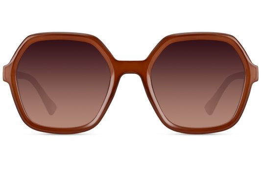 Eco oversized geometric sunglasses with brown frame and gradient lenses, bold angular fashion eyewear for women with UV400 protection and modern style