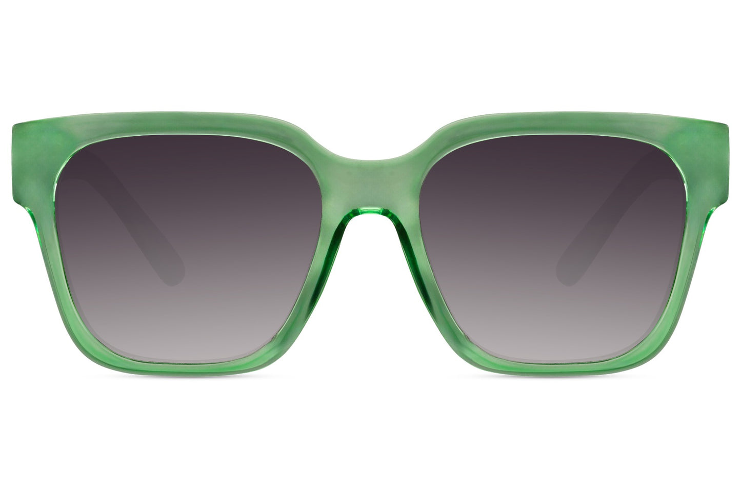 Eco oversized square sunglasses with green frame and dark lenses, offering bold statement style with sustainable construction
