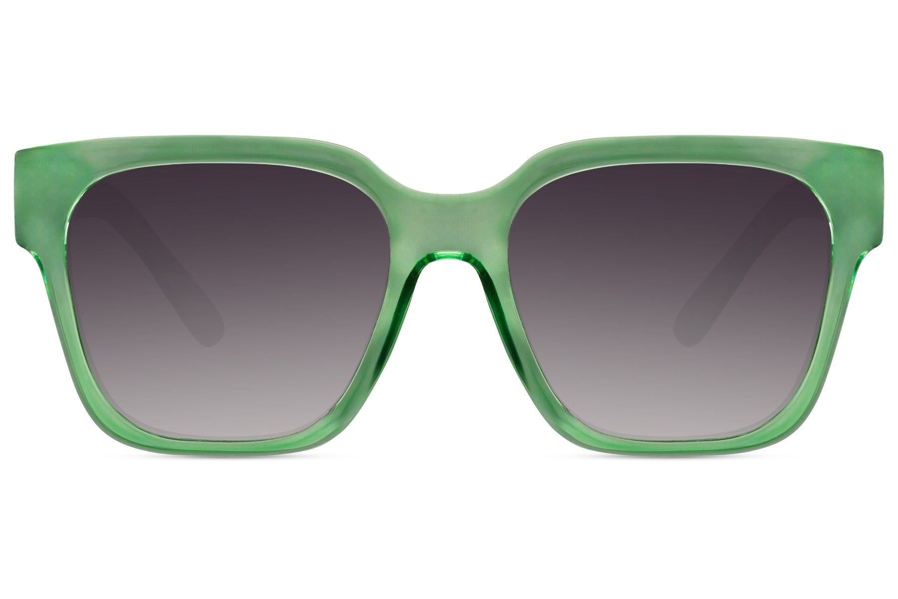 Eco oversized square sunglasses with green frame and dark lenses, offering bold statement style with sustainable construction