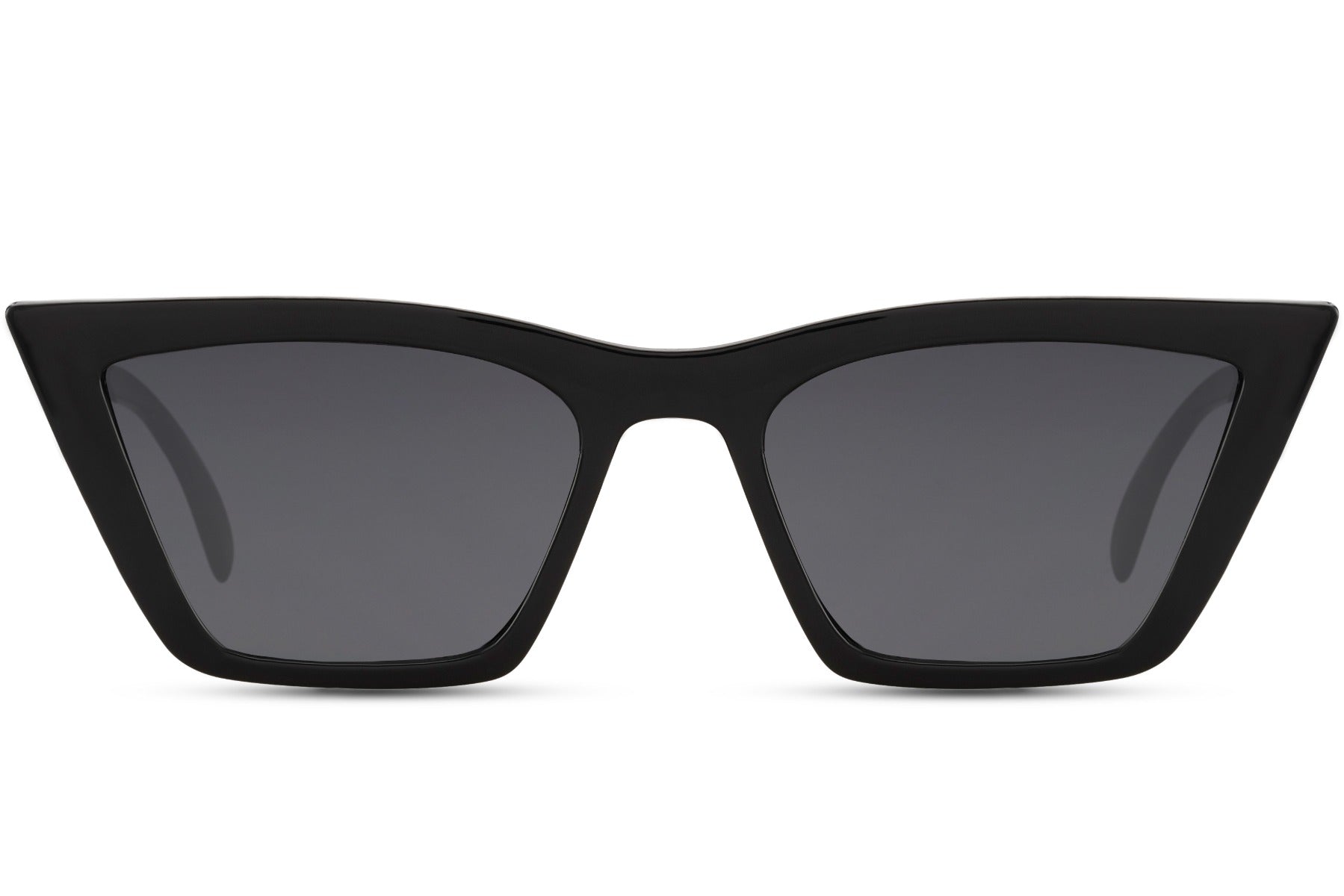 Black razor cat eye sunglasses with sharp angular frame and tinted lenses offering UV protection and lightweight comfort