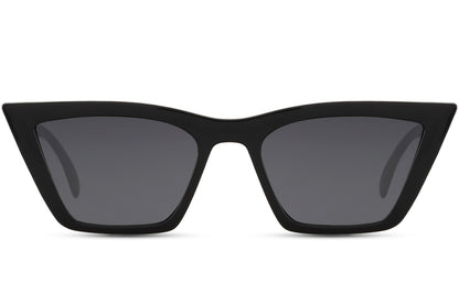 Black razor cat eye sunglasses with sharp angular frame and tinted lenses offering UV protection and lightweight comfort
