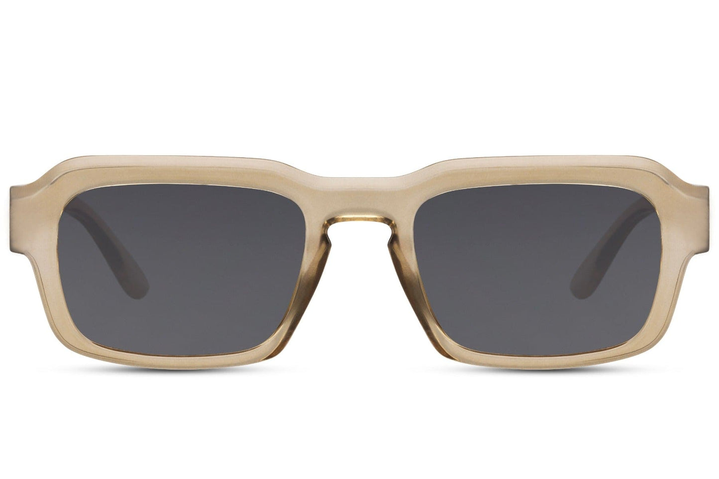 Eco rectangle sunglasses with beige frame and dark lenses by Sunglass Station, unisex lightweight eyewear with a modern neutral style