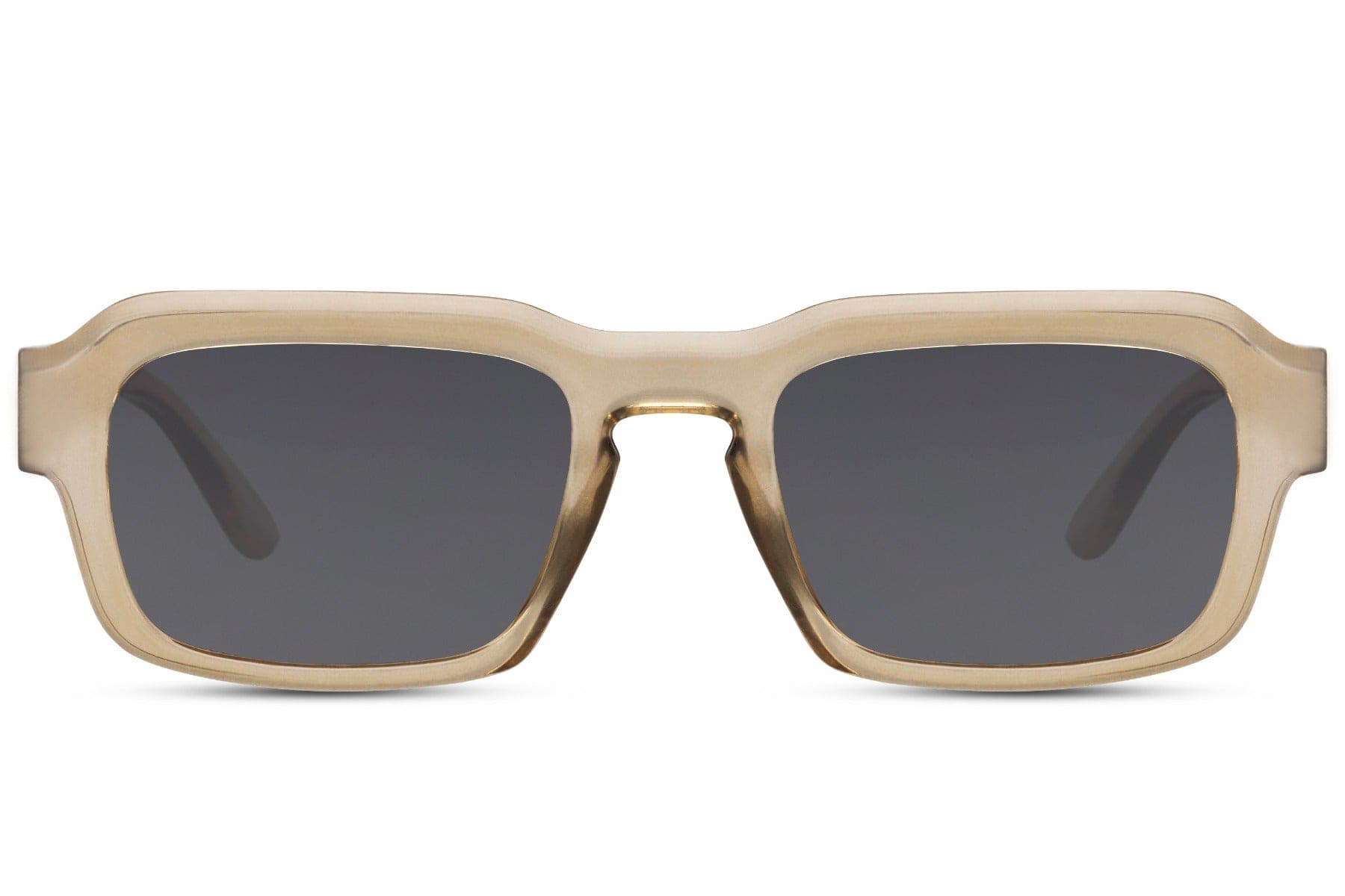 Eco rectangle sunglasses with beige frame and dark lenses by Sunglass Station, unisex lightweight eyewear with a modern neutral style