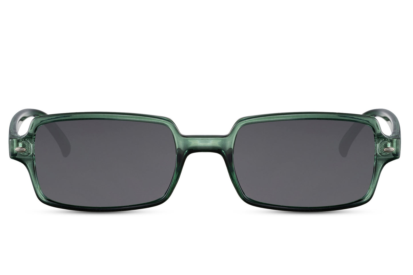 Eco rectangle sunglasses with black frame and green lenses by Sunglass Station, unisex sustainable eyewear designed for everyday outdoor use