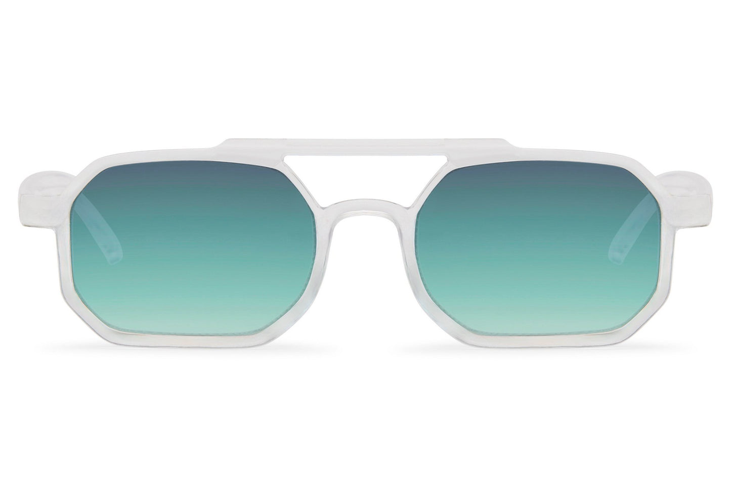 Eco modern rectangle sunglasses with blue lenses by Sunglass Station, sustainable unisex eyewear with a minimalist design and comfortable fit