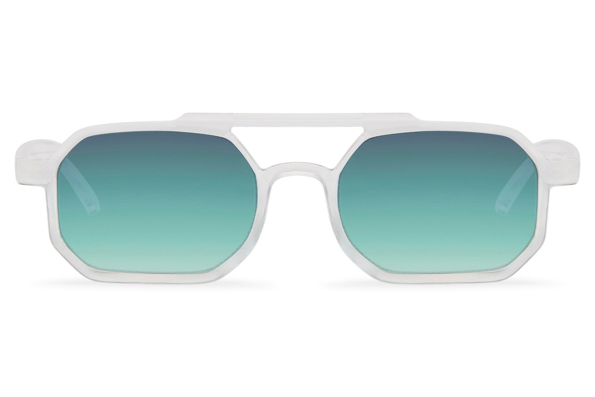 Eco modern rectangle sunglasses with blue lenses by Sunglass Station, sustainable unisex eyewear with a minimalist design and comfortable fit