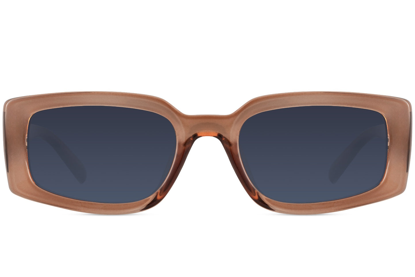 Women’s eco rectangle sunglasses with brown frame and blue lenses by Sunglass Station, elegant everyday eyewear with a lightweight sustainable design