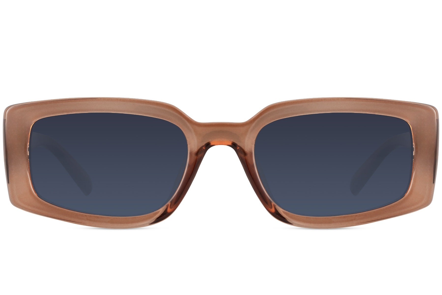 Women’s eco rectangle sunglasses with brown frame and blue lenses by Sunglass Station, elegant everyday eyewear with a lightweight sustainable design