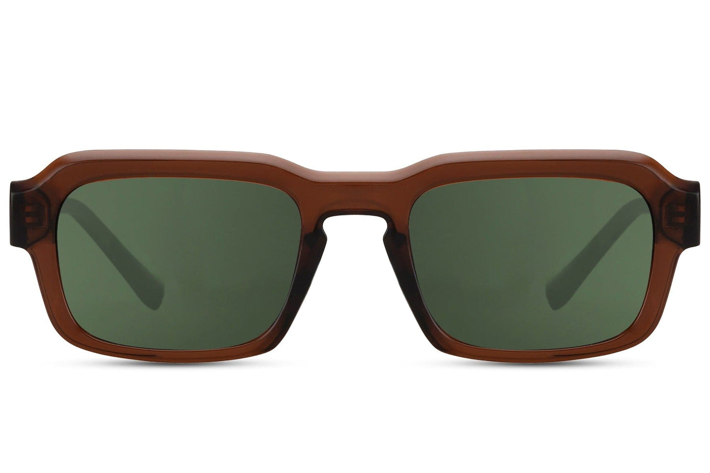 Unisex eco rectangle sunglasses with brown frame and green lenses by Sunglass Station, stylish sustainable eyewear for everyday use