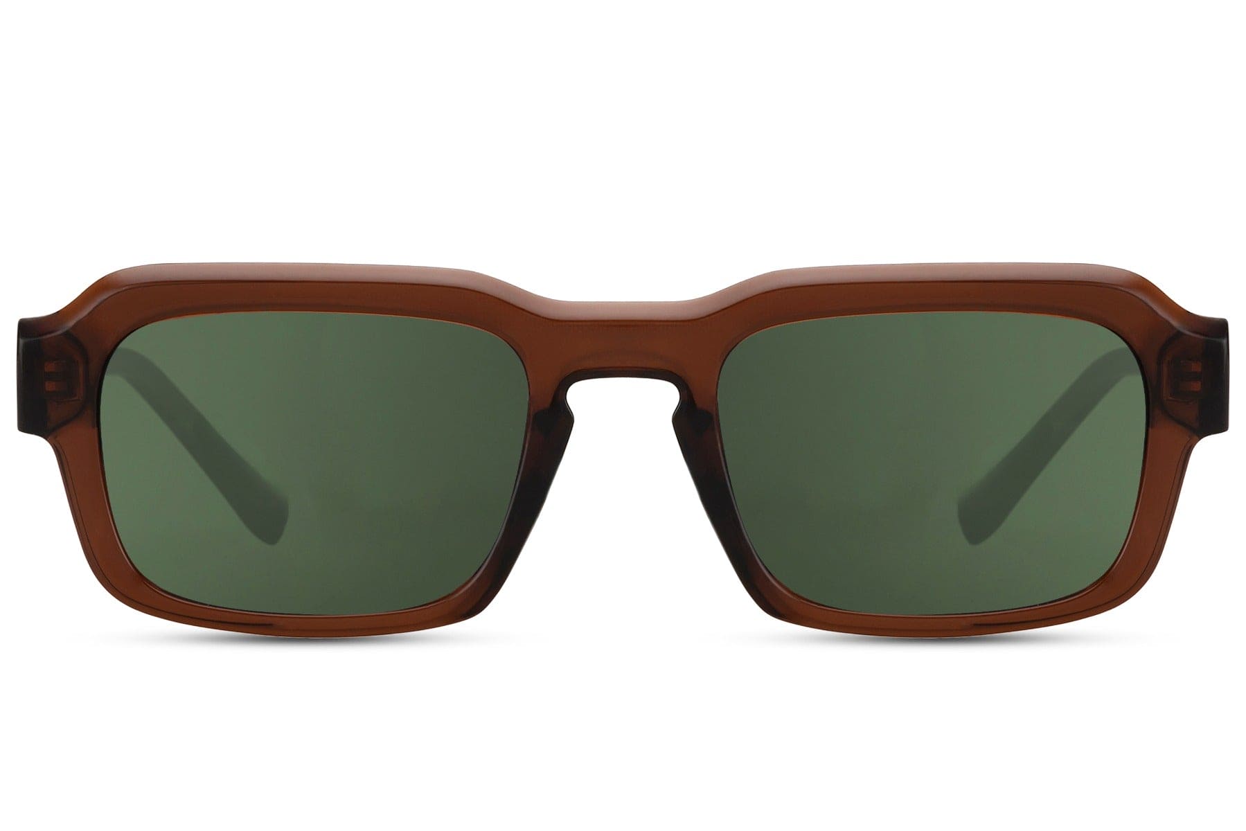 Unisex eco rectangle sunglasses with brown frame and green lenses by Sunglass Station, stylish sustainable eyewear for everyday use