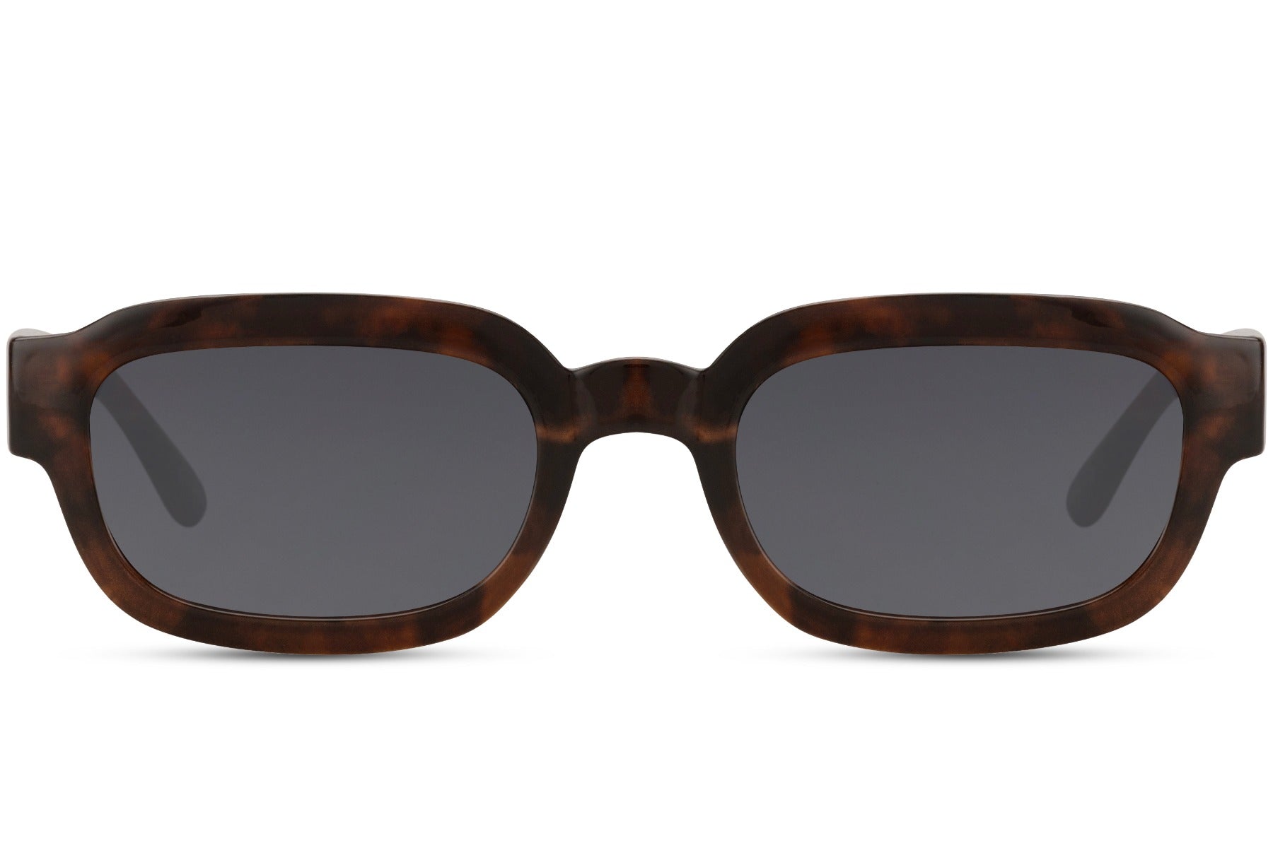 Unisex eco rectangle sunglasses with brown frame and grey lens by Sunglass Station, lightweight recycled material design with a timeless everyday style