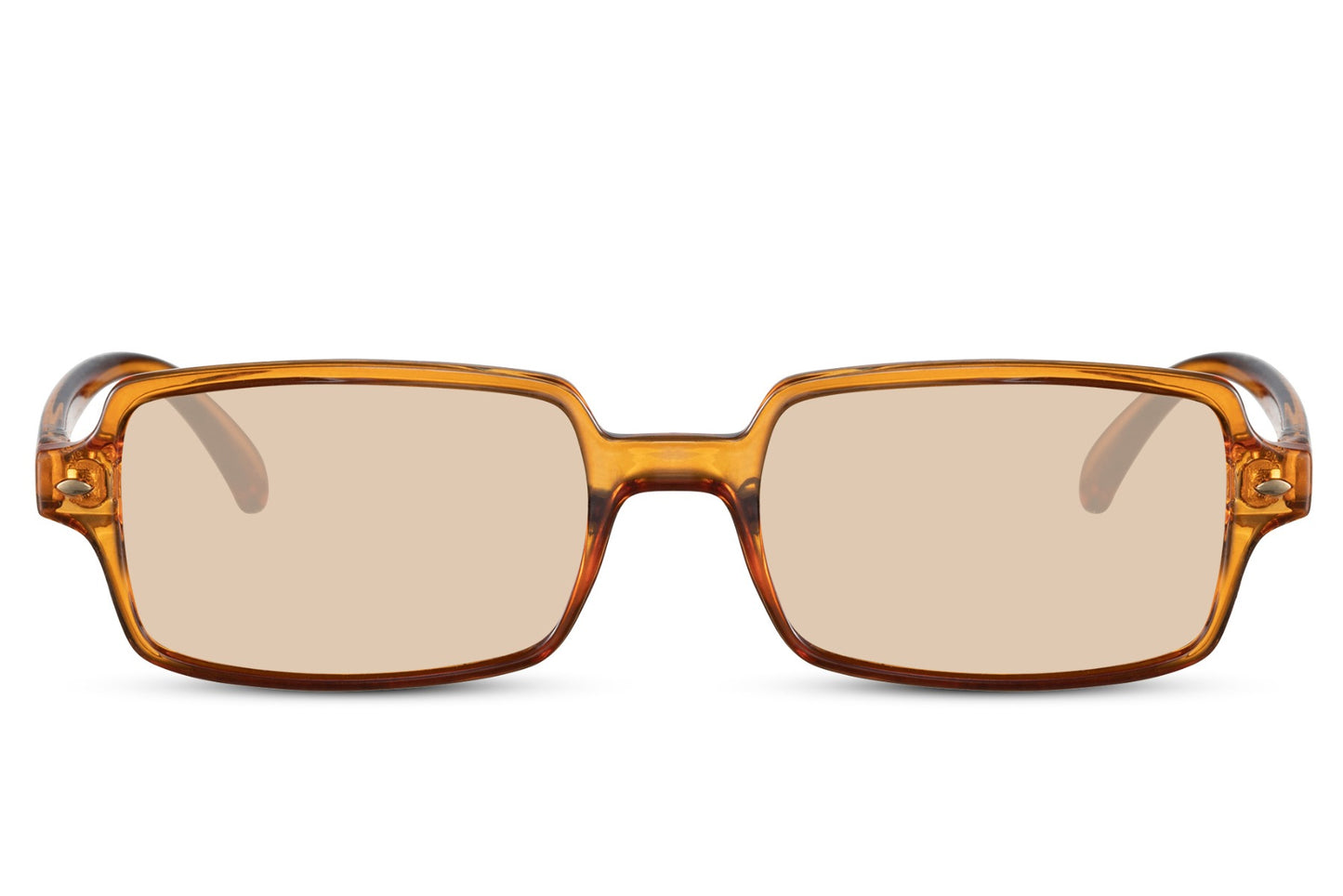 Eco sleek rectangle sunglasses with brown transparent frame and light brown lenses by Sunglass Station, unisex eyewear with a clean and minimal design
