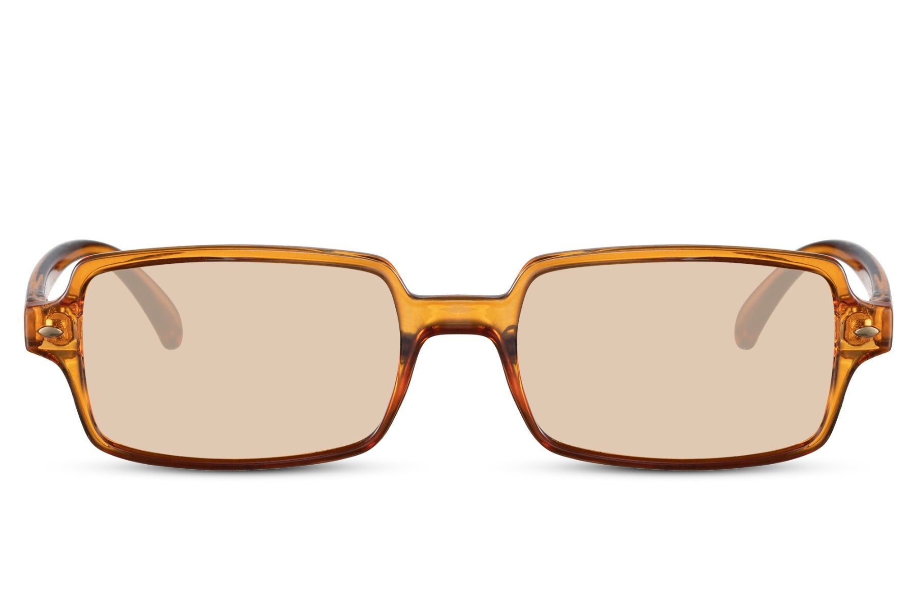 Eco sleek rectangle sunglasses with brown transparent frame and light brown lenses by Sunglass Station, unisex eyewear with a clean and minimal design