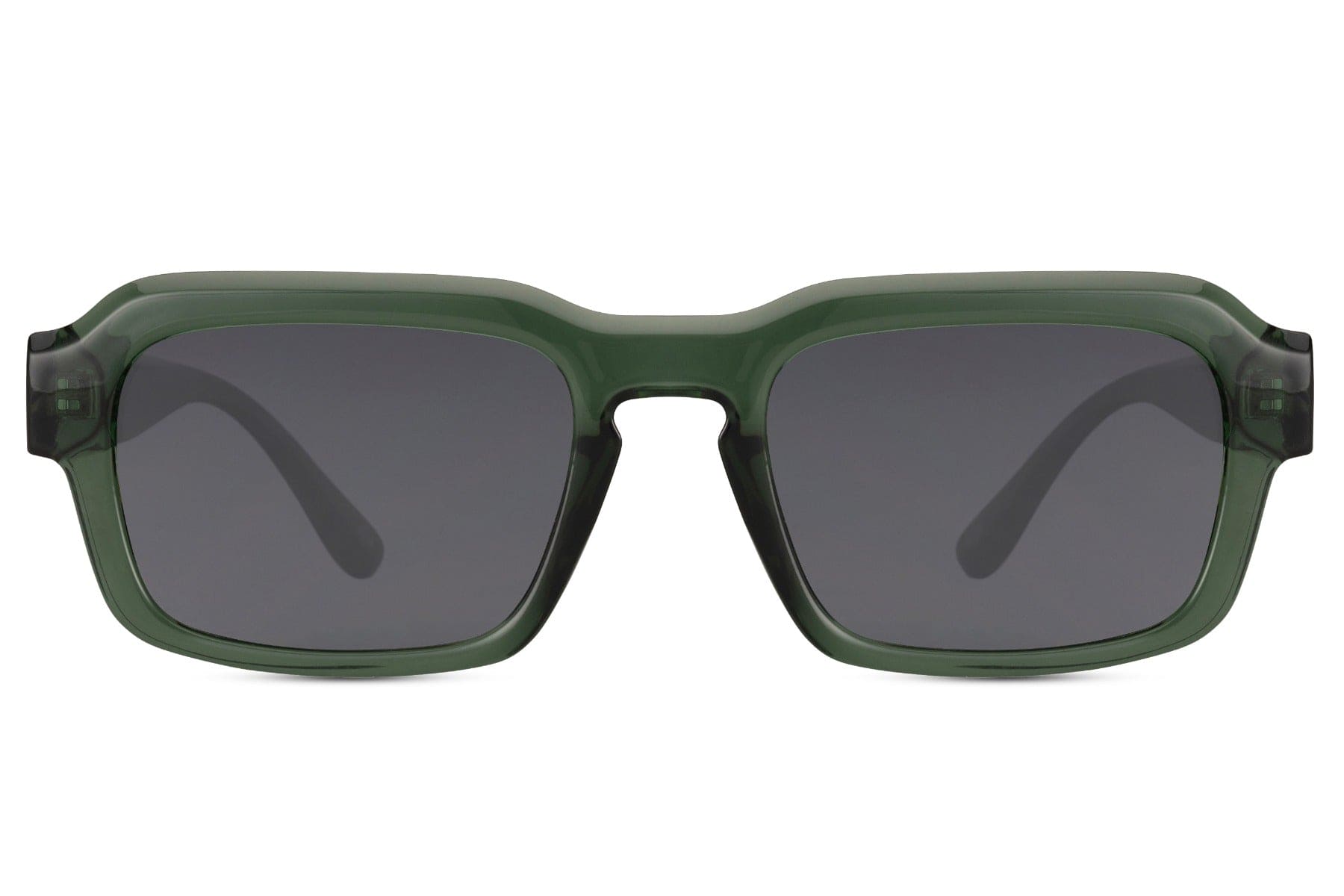 Unisex eco rectangle sunglasses with green frame and dark lenses by Sunglass Station, lightweight sustainable eyewear with a modern style