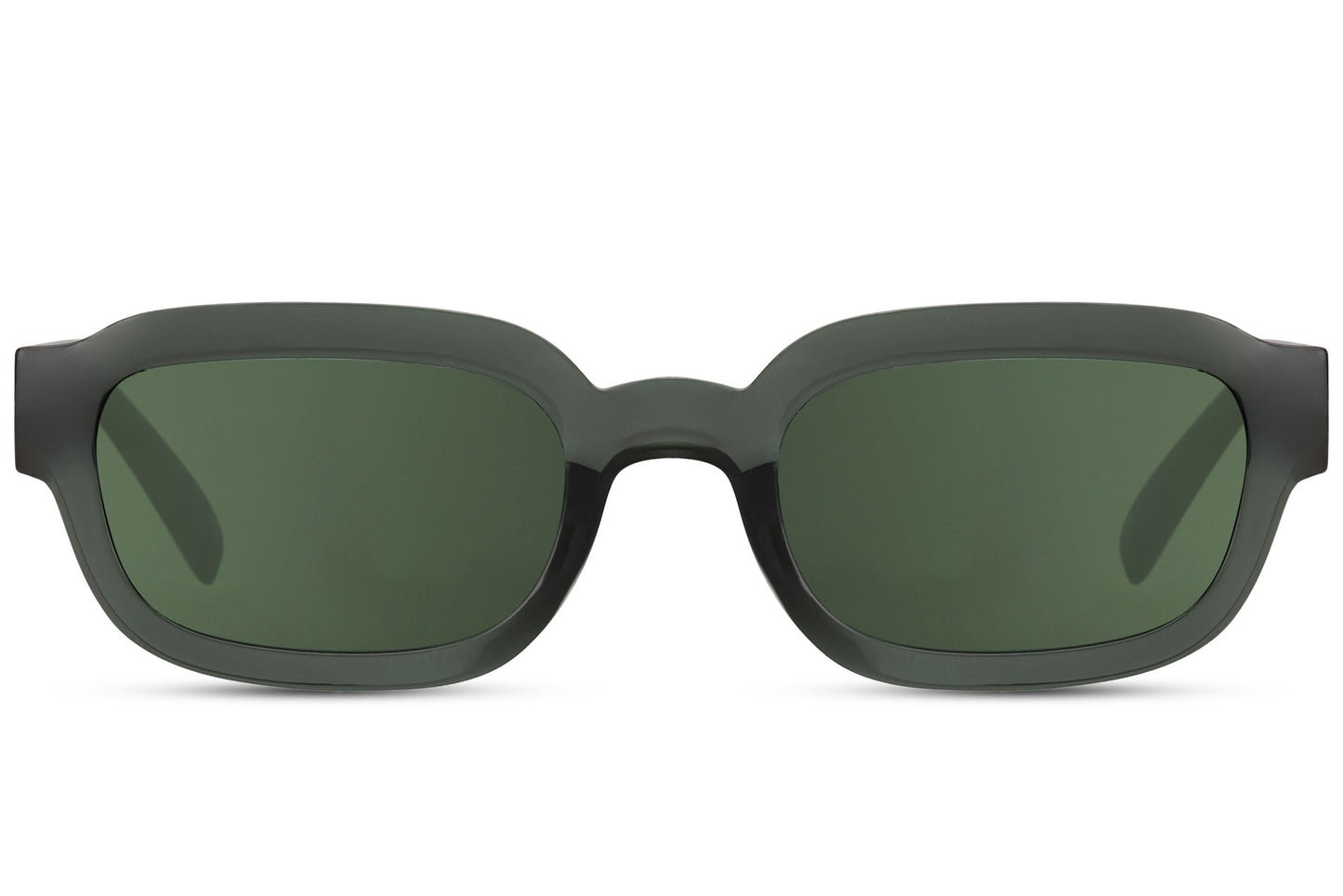 Eco rectangle sunglasses with green frame and green lenses by Sunglass Station, unisex sustainable eyewear designed for everyday comfort and style