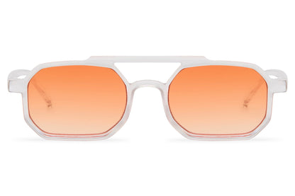 Unisex rectangle sunglasses with green tinted lenses by Sunglass Station, lightweight eco-conscious design with a sleek translucent frame