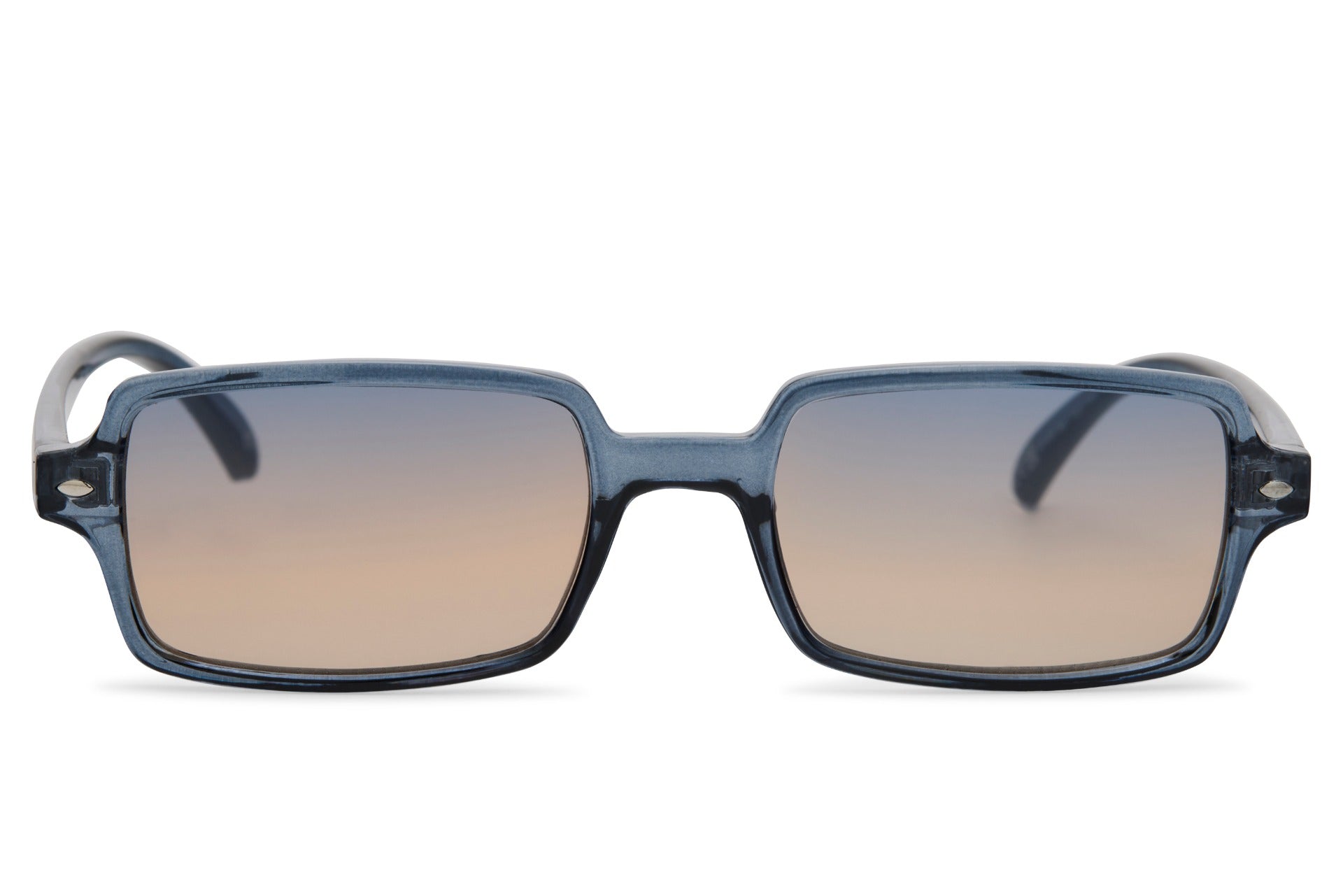 Eco rectangle sunglasses with transparent grey frame and grey lenses by Sunglass Station, unisex sustainable eyewear suitable for daily wear