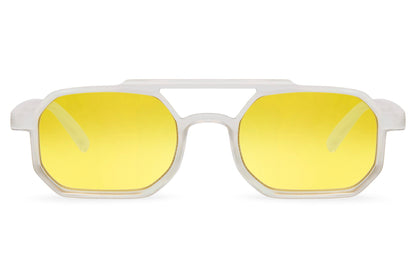 Eco rectangle sunglasses with orange tinted lenses by Sunglass Station, stylish unisex eyewear crafted from recycled materials with a modern aesthetic