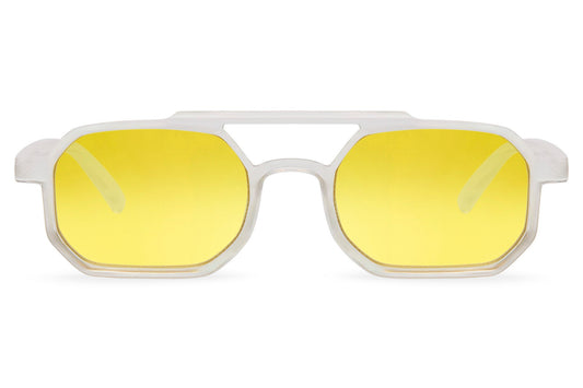 Eco rectangle sunglasses with orange tinted lenses by Sunglass Station, stylish unisex eyewear crafted from recycled materials with a modern aesthetic
