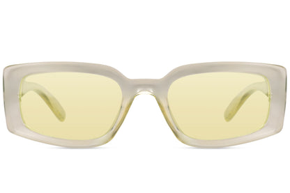 Eco rectangle sunglasses with yellow lenses and transparent frame by Sunglass Station, modern women’s eyewear with a unique and stylish look