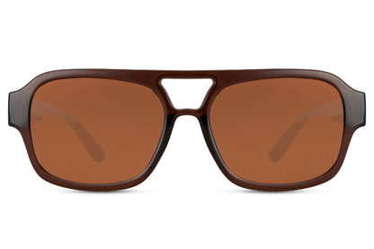 Eco retro aviator sunglasses with brown tinted lenses and UV400 protection, designed for everyday wear with a sustainable frame