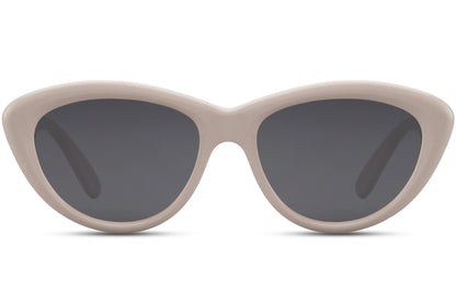 Cream cat eye sunglasses with retro frame design and tinted lenses offering UV protection and lightweight comfort