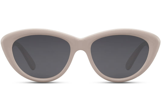 Cream cat eye sunglasses with retro frame design and tinted lenses offering UV protection and lightweight comfort