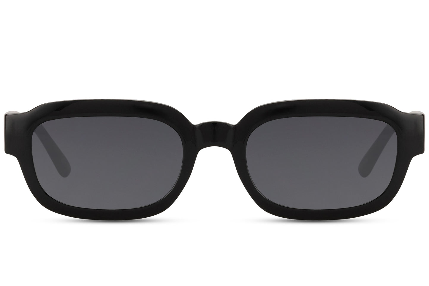 Eco sleek frame rectangle sunglasses with black frame and dark lenses by Sunglass Station, unisex eyewear made from recycled materials with UV protection and a modern minimalist design, available online with free shipping across the UK and Europe