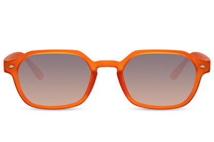 Eco sleek tinted rectangle sunglasses with orange frame and gradient lenses by Sunglass Station, lightweight unisex eyewear made from recycled materials with UV protection, available with free shipping across the UK and Europe