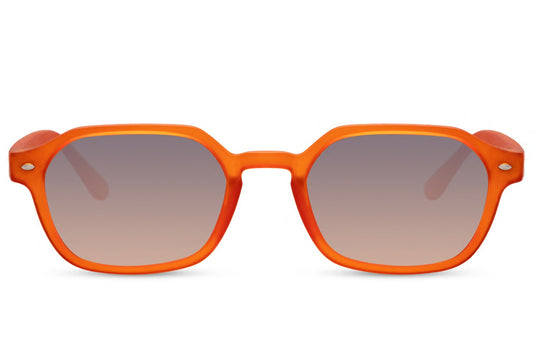Eco sleek tinted rectangle sunglasses with orange frame and gradient lenses by Sunglass Station, lightweight unisex eyewear made from recycled materials with UV protection, available with free shipping across the UK and Europe