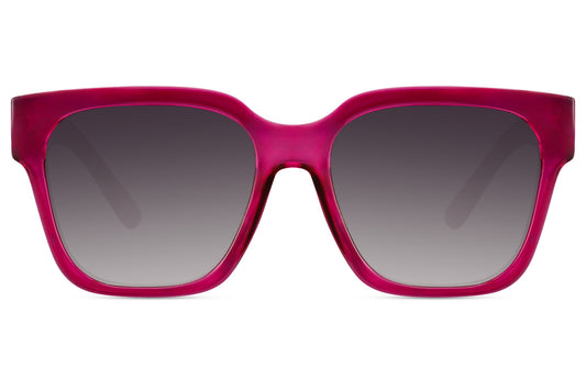 Eco square oversized sunglasses with bold pink frame and gradient lenses, designed for modern fashion with lightweight recycled materials and UV protection