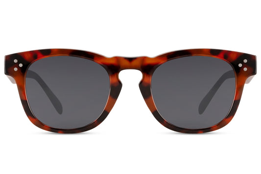 Unisex eco square retro sunglasses with leopard print frame and dark lenses for vintage fashion and everyday styling