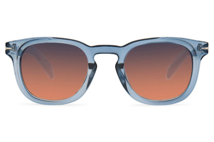 Eco square sunglasses with brown gradient lenses and lightweight recycled frame for casual outdoor fashion