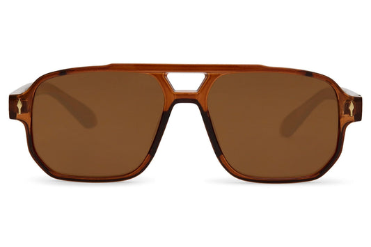 European retro aviator sunglasses with brown frame and UV protection lenses, inspired by classic city style and everyday wear