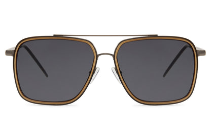 European square aviator sunglasses with black lenses and gold frame, combining modern geometric style with a premium classic finish