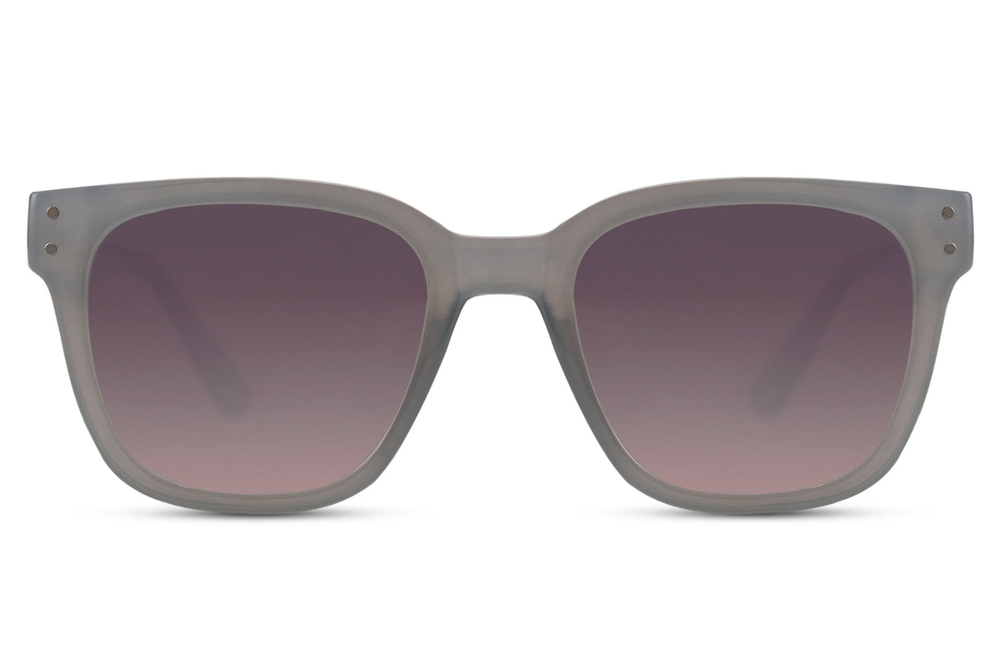 European square sunglasses with grey recycled frame and purple gradient lenses for modern everyday fashion
