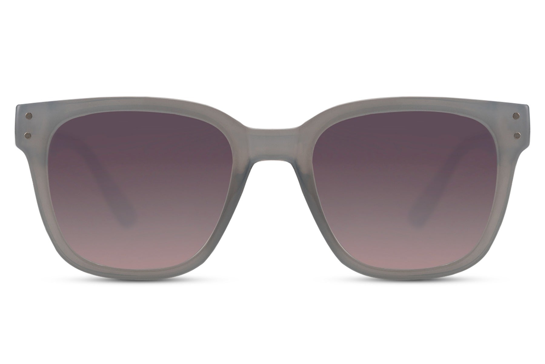 European square sunglasses with grey recycled frame and purple gradient lenses for modern everyday fashion