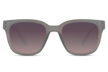 European square sunglasses with grey recycled frame and purple gradient lenses for modern everyday fashion