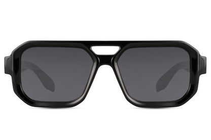 Geometric aviator sunglasses with black frame and UV400 protection, designed for men and women seeking bold structured eyewear