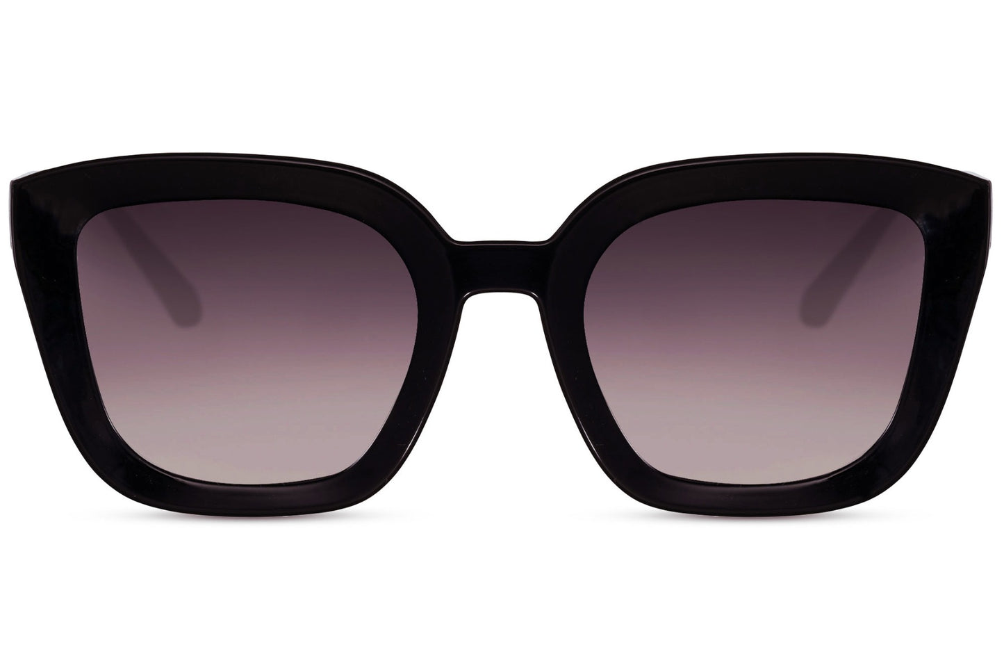 Black geometric cat eye sunglasses with angular frame design and gradient tinted lenses offering UV protection