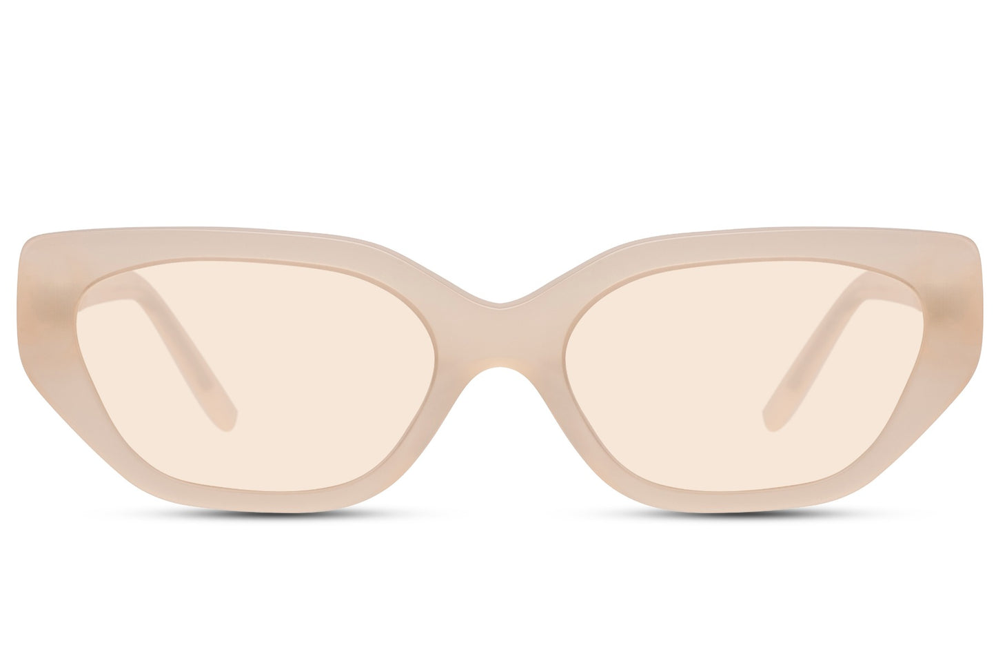 Geometric cat eye sunglasses with beige frame and translucent lenses offering UV protection and modern design