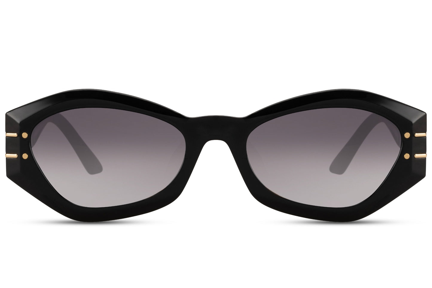 Black geometric cat eye sunglasses with angular frame design and tinted lenses offering UV protection and lightweight comfort