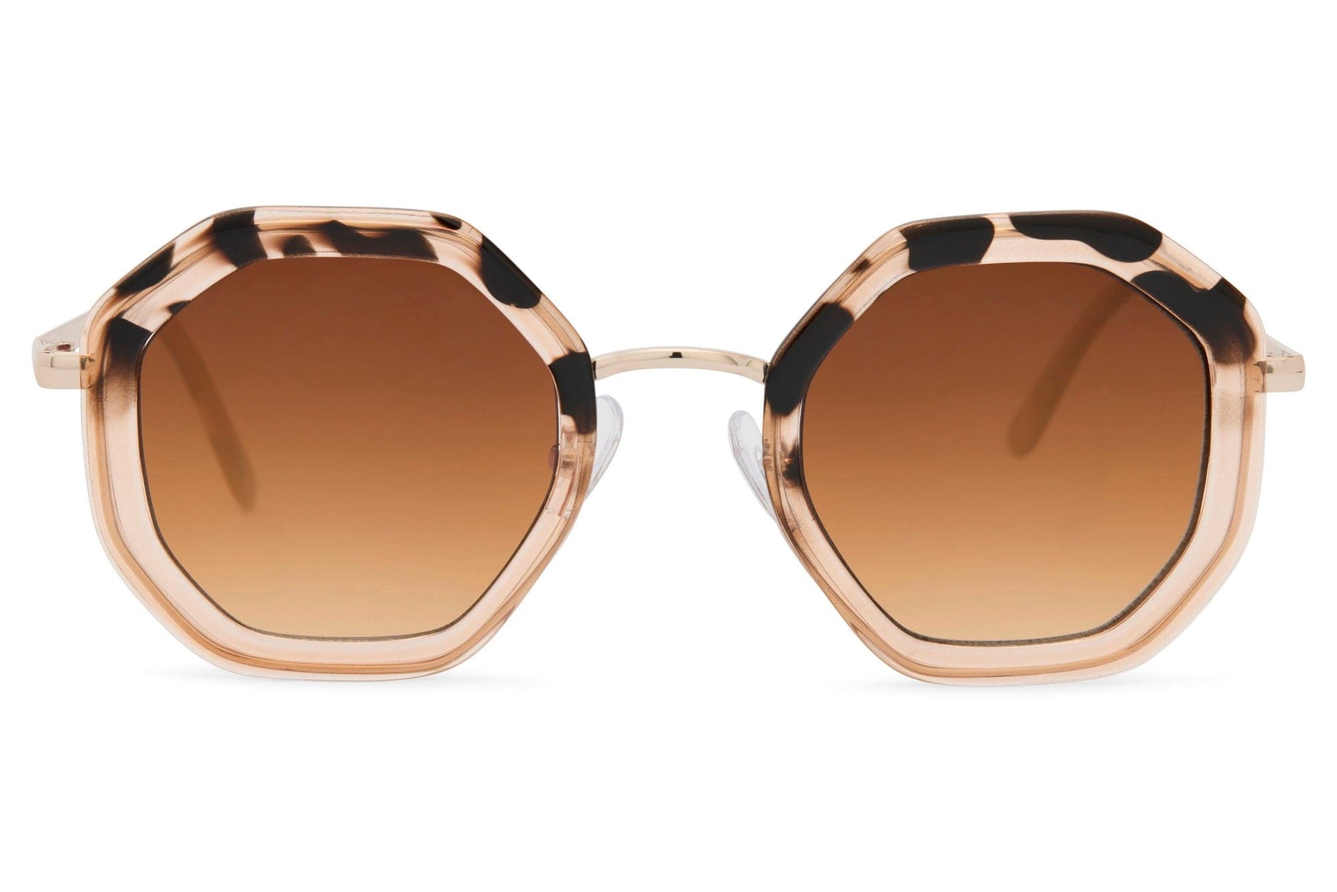 Sunglasses with a geometric frame and brown lenses 
