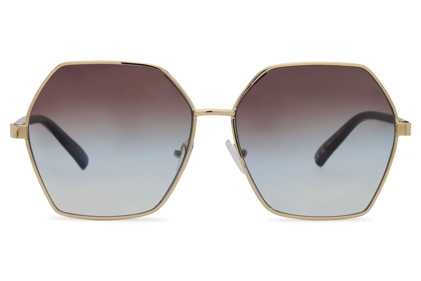 Geometric oversized sunglasses with blue gradient lenses and hexagon frame, offering a bold modern look with lightweight comfort