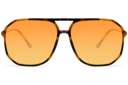 Gold tinted aviator sunglasses with geometric frame, perfect for stylish everyday wear and premium fashion looks