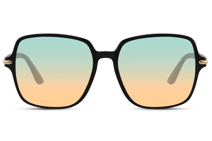Oversized sunglasses with color gradient tinted lenses and sleek frame, trendy women’s sunglasses for beach vacations, travel looks and warm weather styling