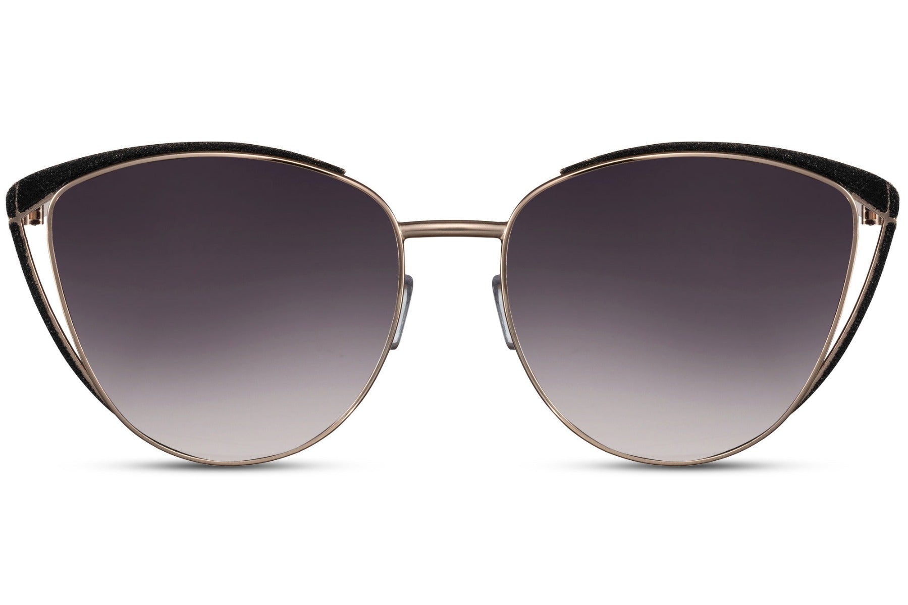 Oversized cat eye sunglasses with sleek silver metal frame and dark gradient lenses offering UV protection and a bold feminine silhouette